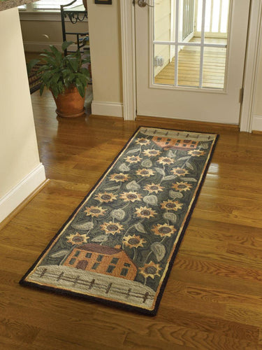 House and Sunflower Hooked Rug Runner- Park Designs - The Fox Decor